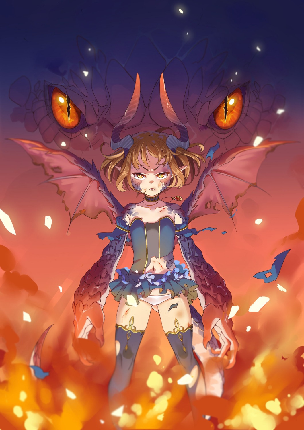 horns pantsu pointy_ears shiroi_ume skirt_lift tail thighhighs wings