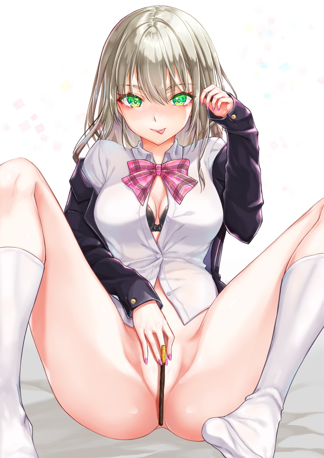 alto_seneka bottomless bra cleavage feet open_shirt see_through seifuku