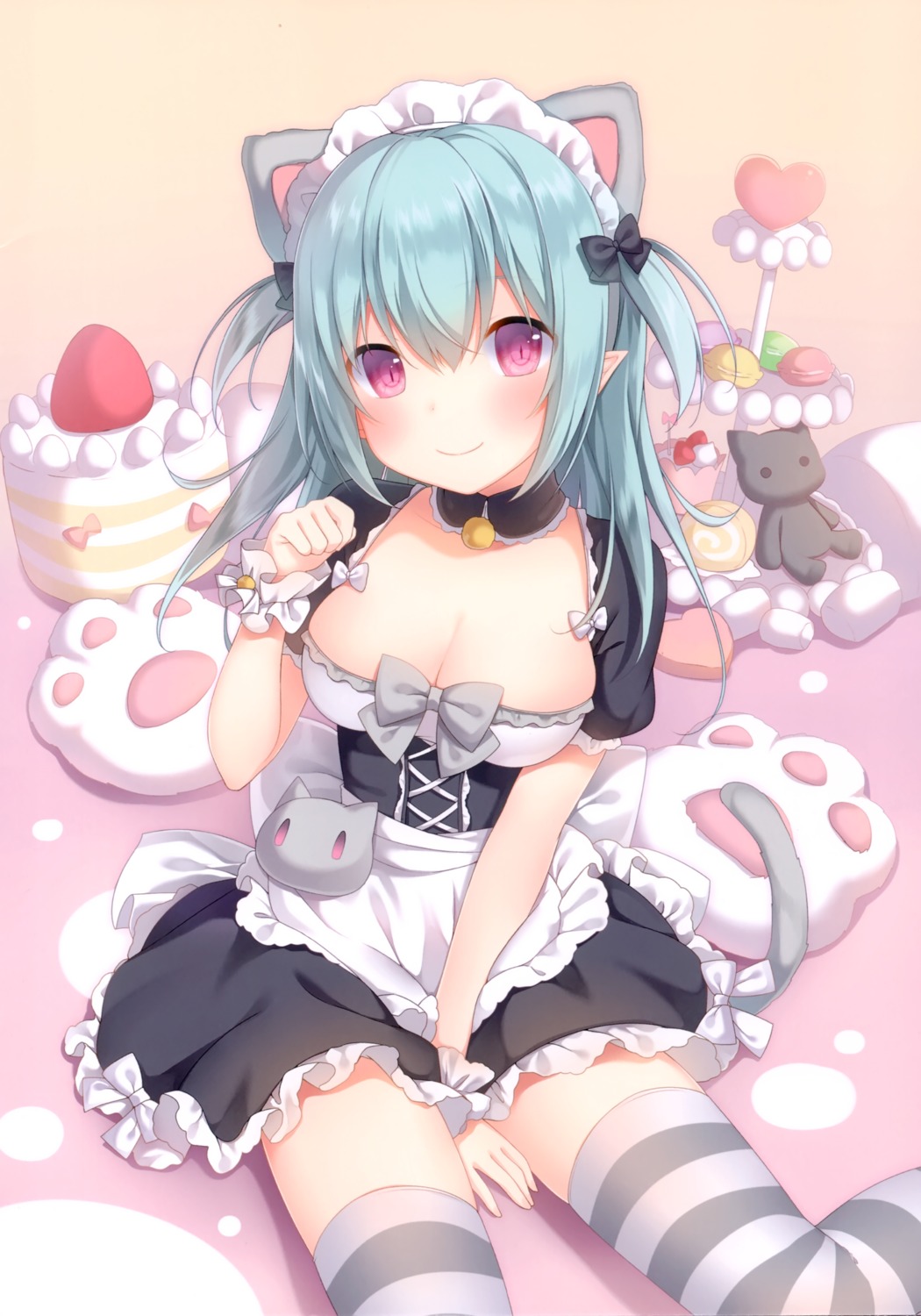 amashiro_natsuki cleavage maid pointy_ears tail thighhighs