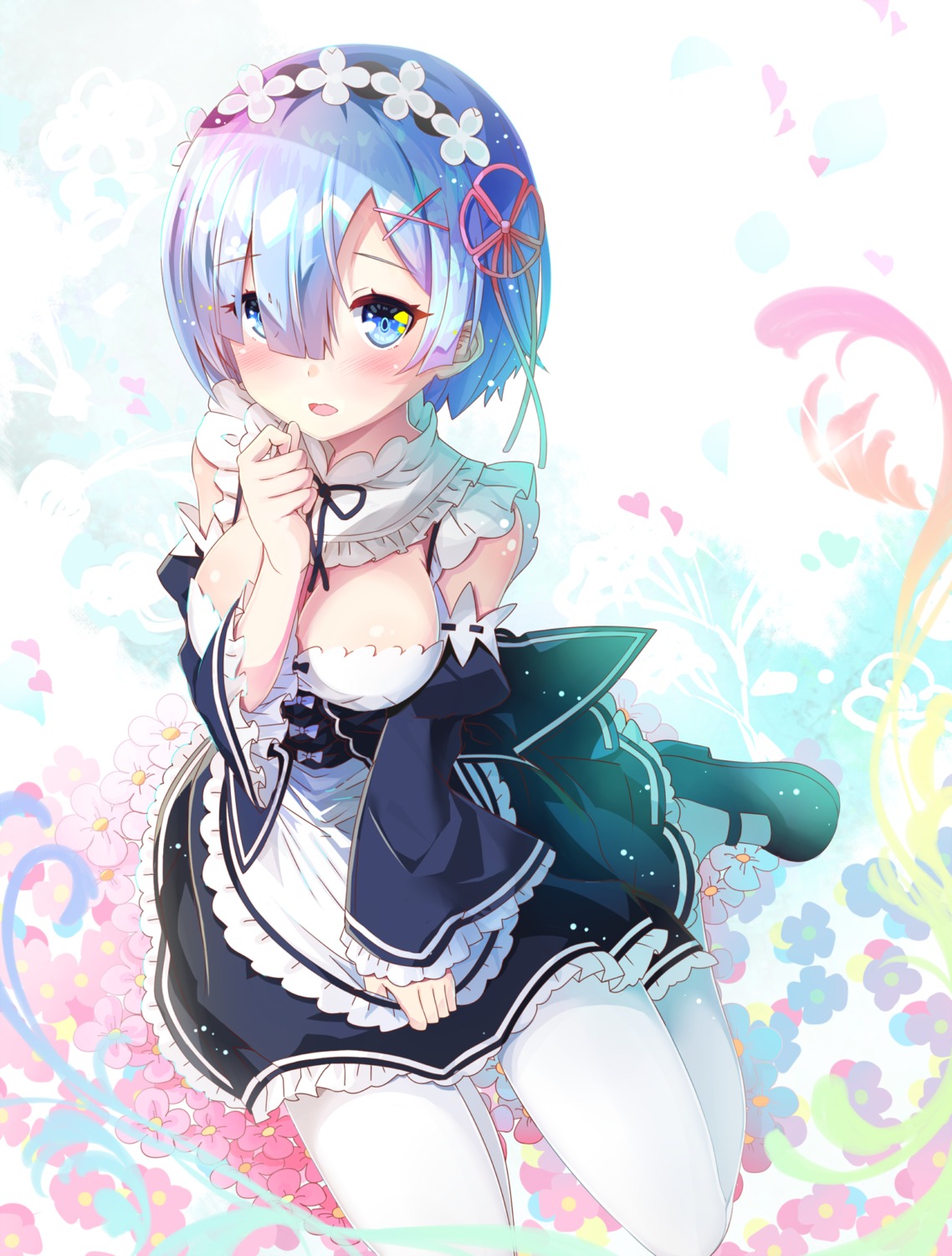 cleavage maid pantyhose re_zero_kara_hajimeru_isekai_seikatsu rem_(re_zero) sho_(runatic_moon)