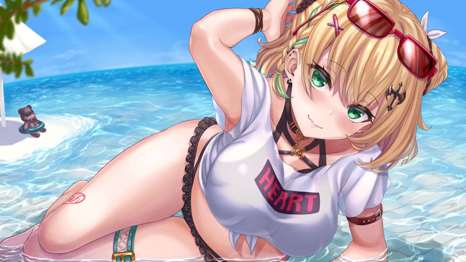 bikini garter iris_black_games kurumi_noah megane see_through sengoku_aky swimsuits tattoo vspo! wallpaper wet