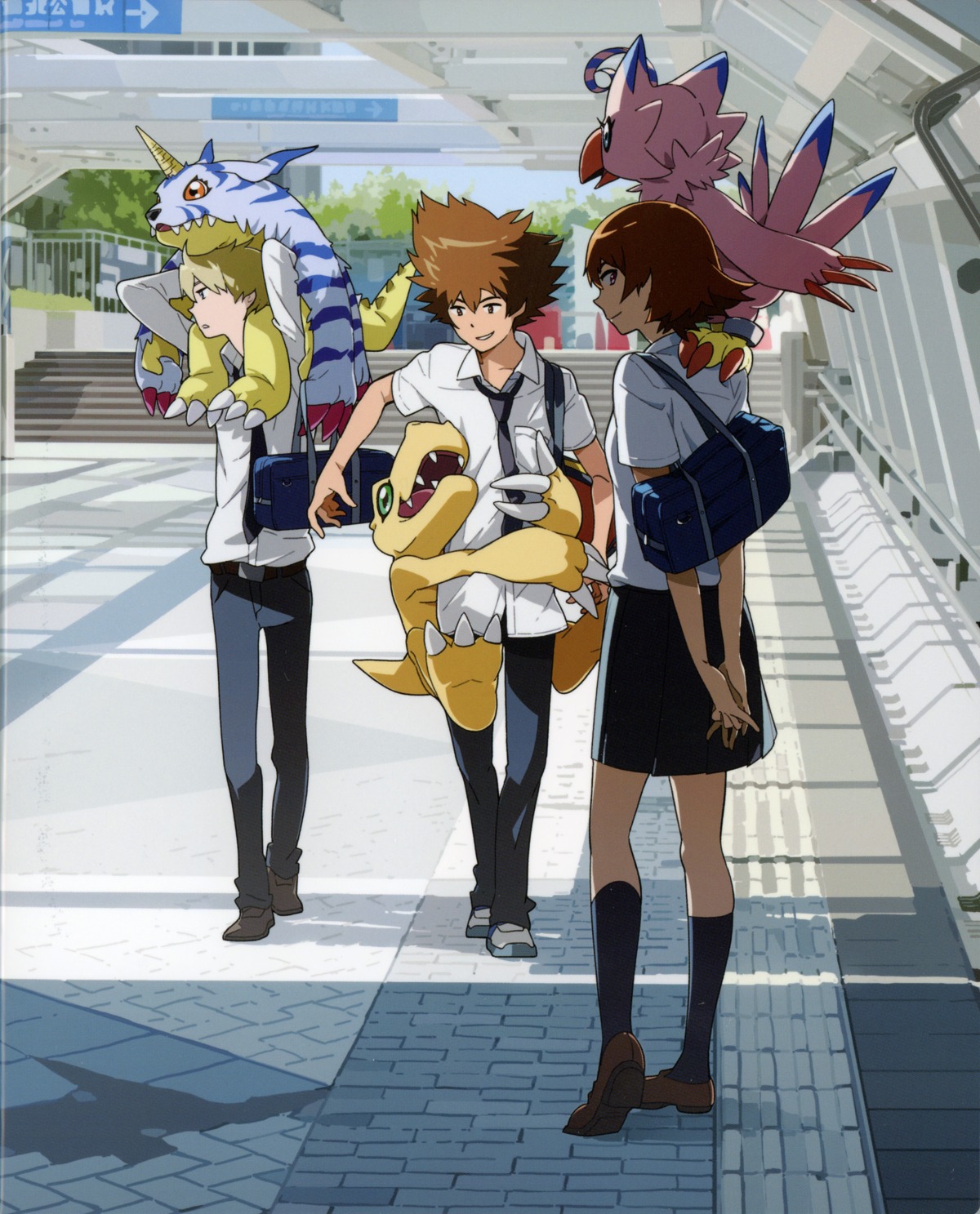 agumon biyomon digimon_adventure_tri. gabumon ishida_yamato seifuku takenouchi_sora yagami_taichi