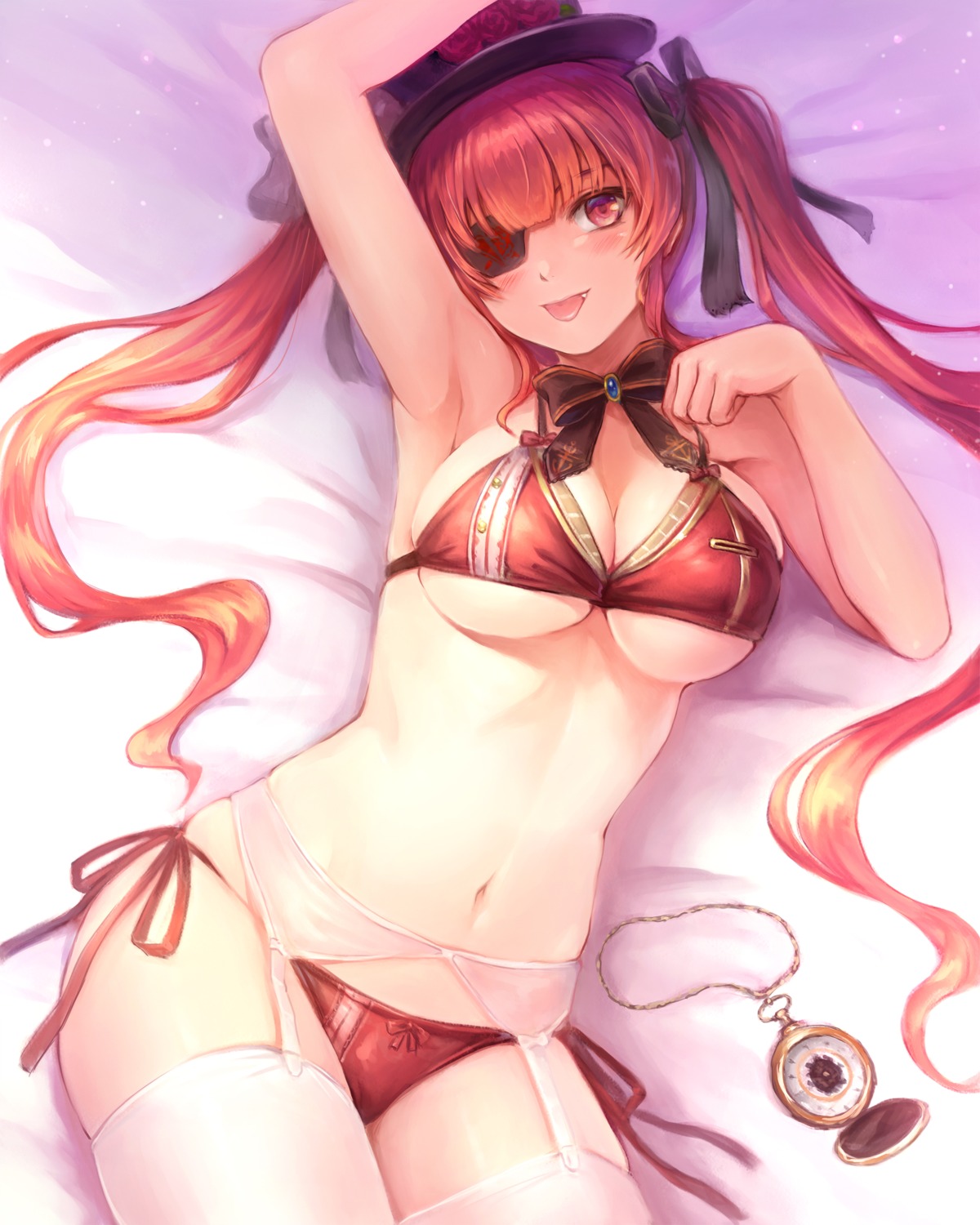 bikini eyepatch garter_belt hinamo hololive houshou_marine stockings swimsuits thighhighs