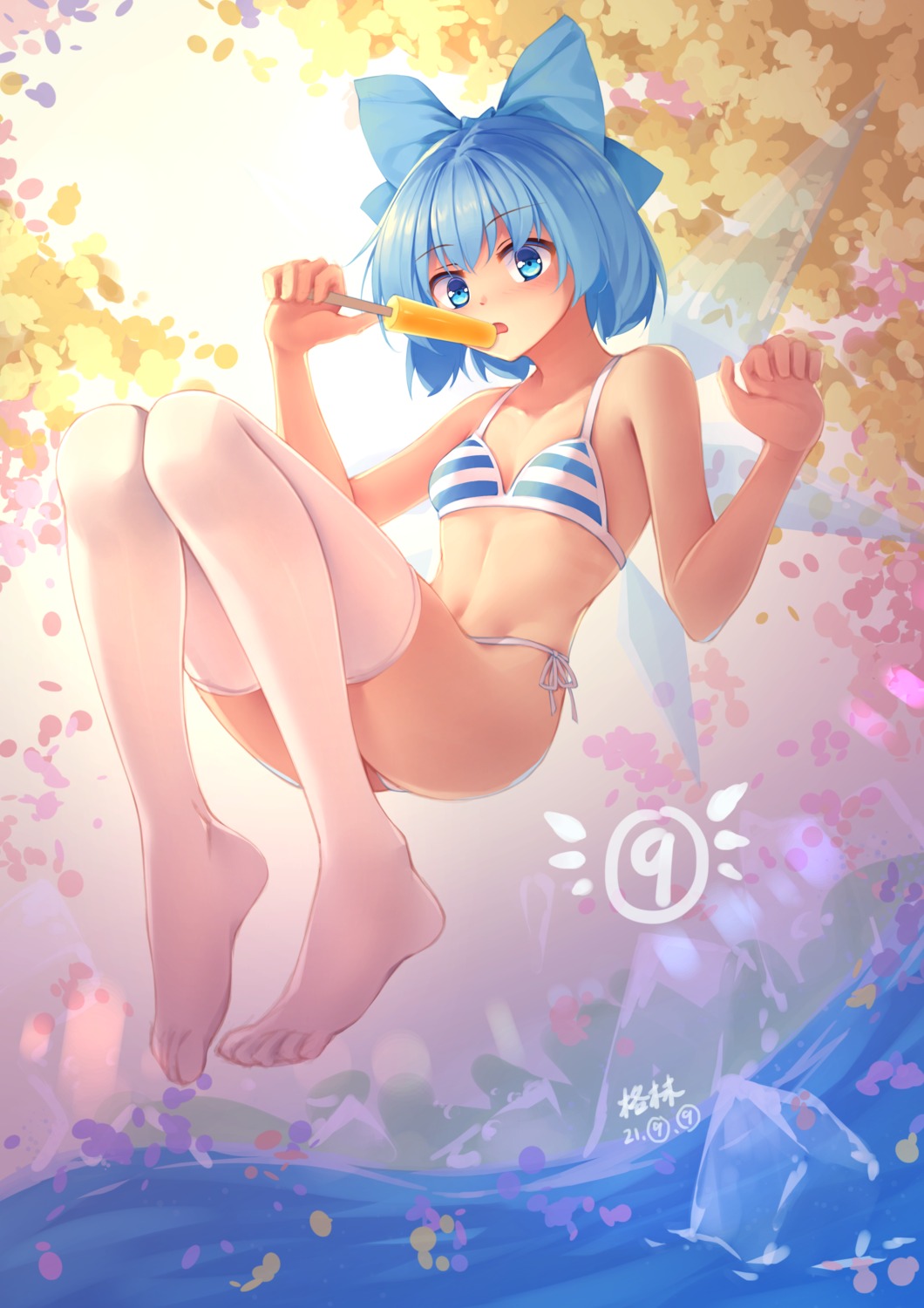 bra cirno mechrailgun pantsu string_panties thighhighs touhou