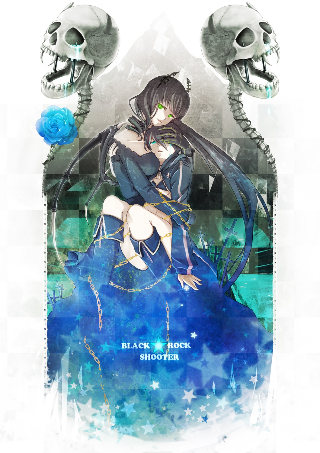 bikini_top black_rock_shooter black_rock_shooter_(character) dead_master horns mashibaya swimsuits vocaloid wings yuri