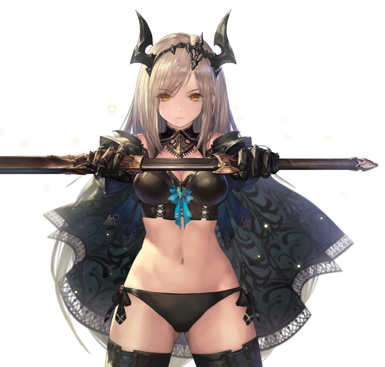 armor bikini_armor cleavage horns pantsu sword tachikawa_mushimaro thighhighs