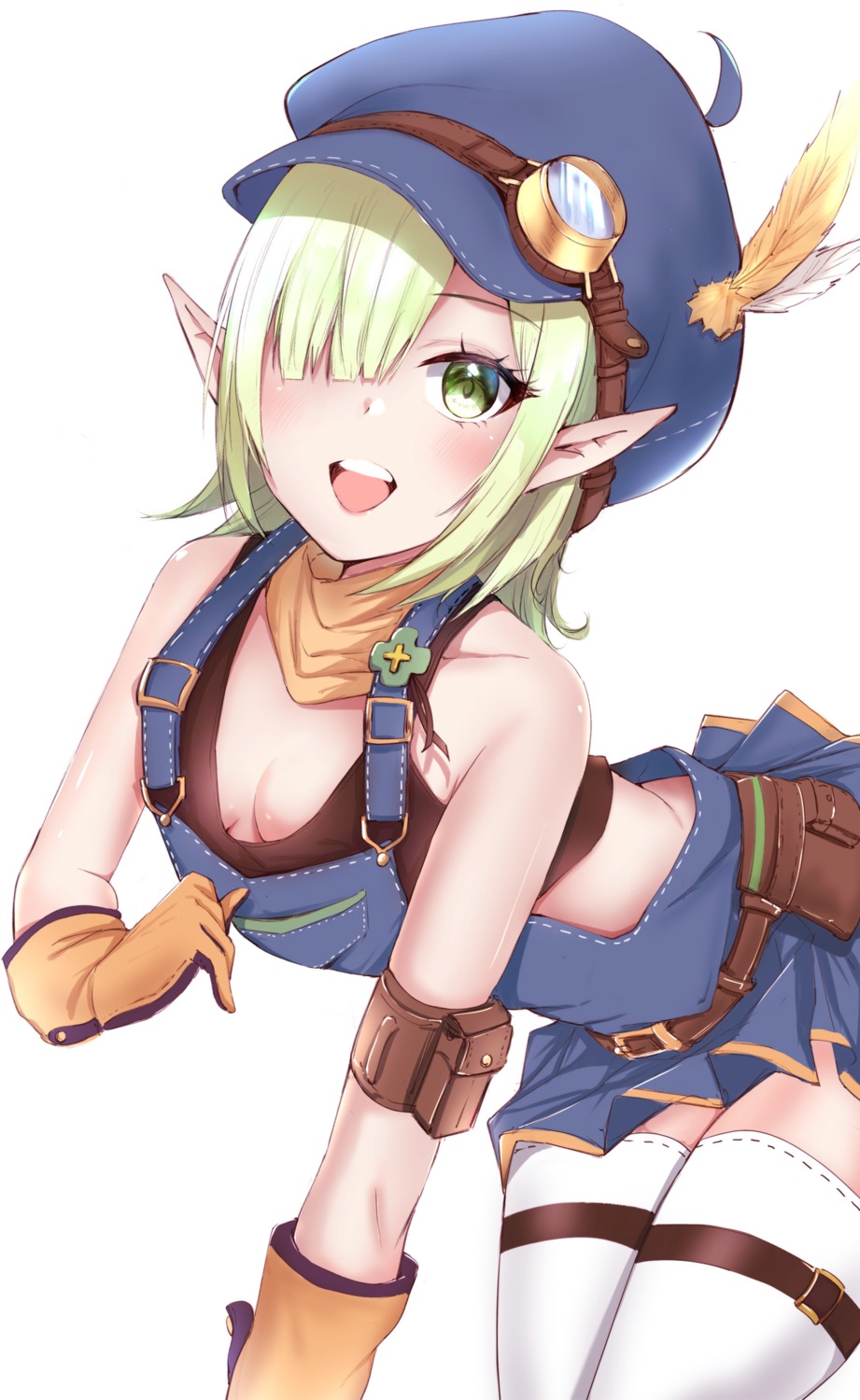 cleavage futaba_aoi_(princess_connect) garter overalls pointy_ears princess_connect! princess_connect!_re:dive rere: skirt_lift thighhighs