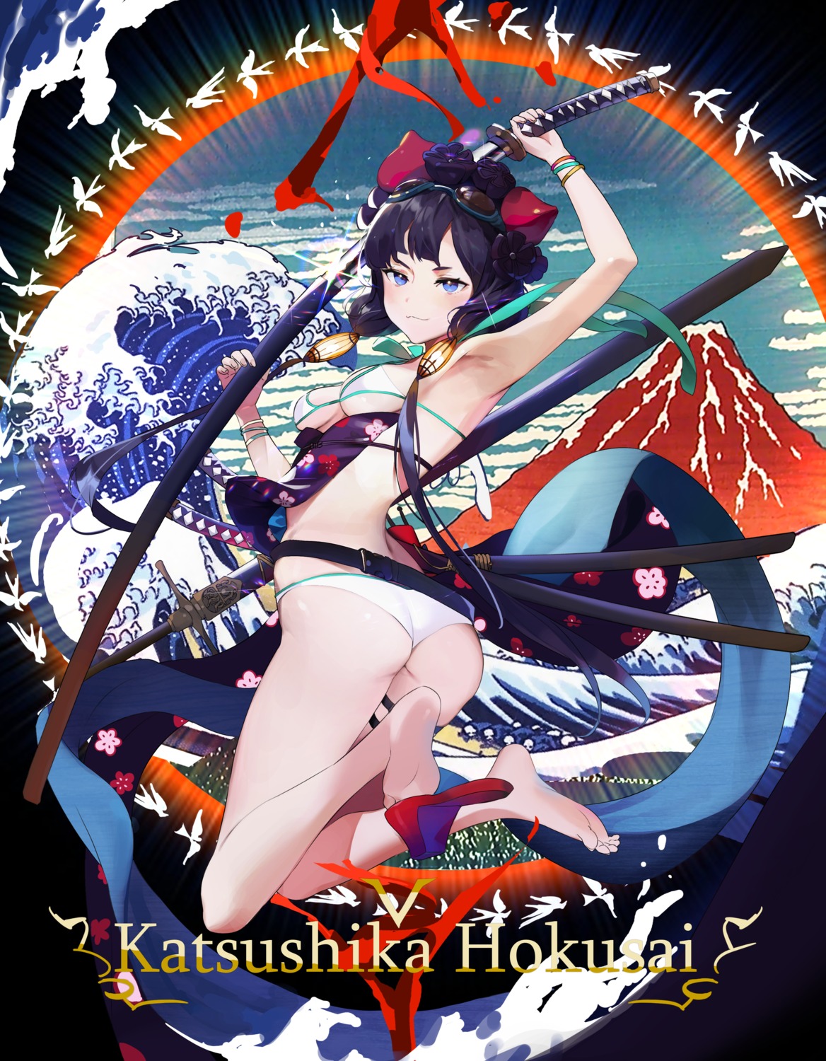 ass bikini fate/grand_order feet katsushika_hokusai_(fate) swimsuits sword uthy