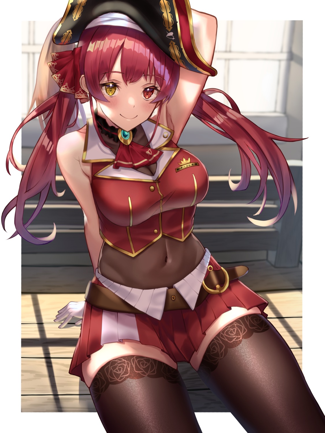 heterochromia hololive houshou_marine pirate shiroserika thighhighs