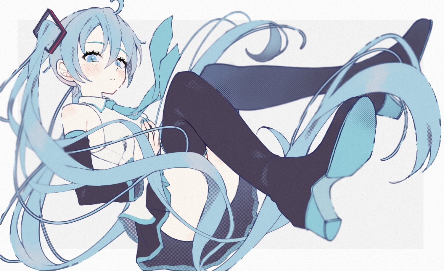 amino_(li0a4) hatsune_miku heels skirt_lift thighhighs vocaloid