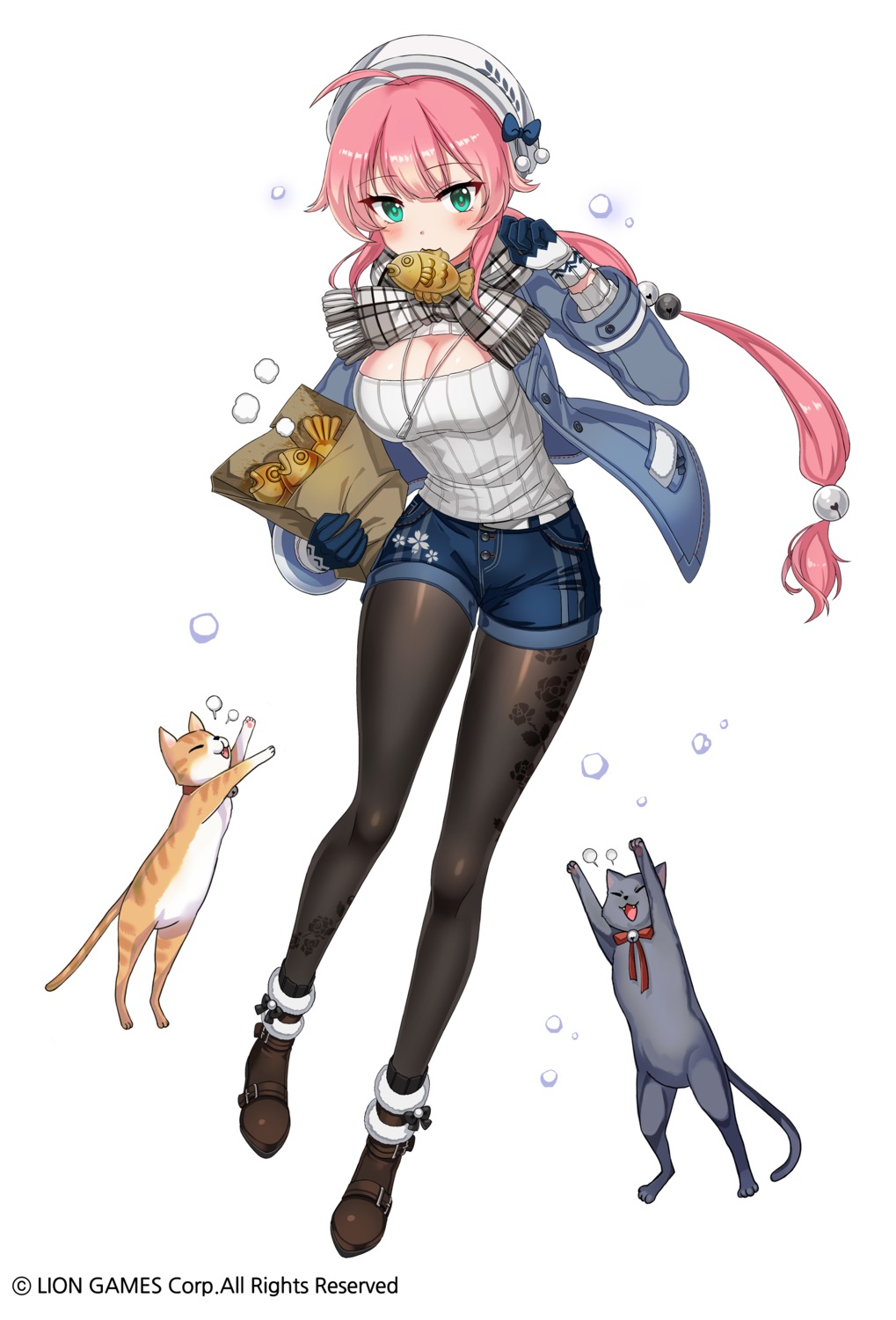 chii_aruel cleavage kyjsogom neko pantyhose soul_worker sweater