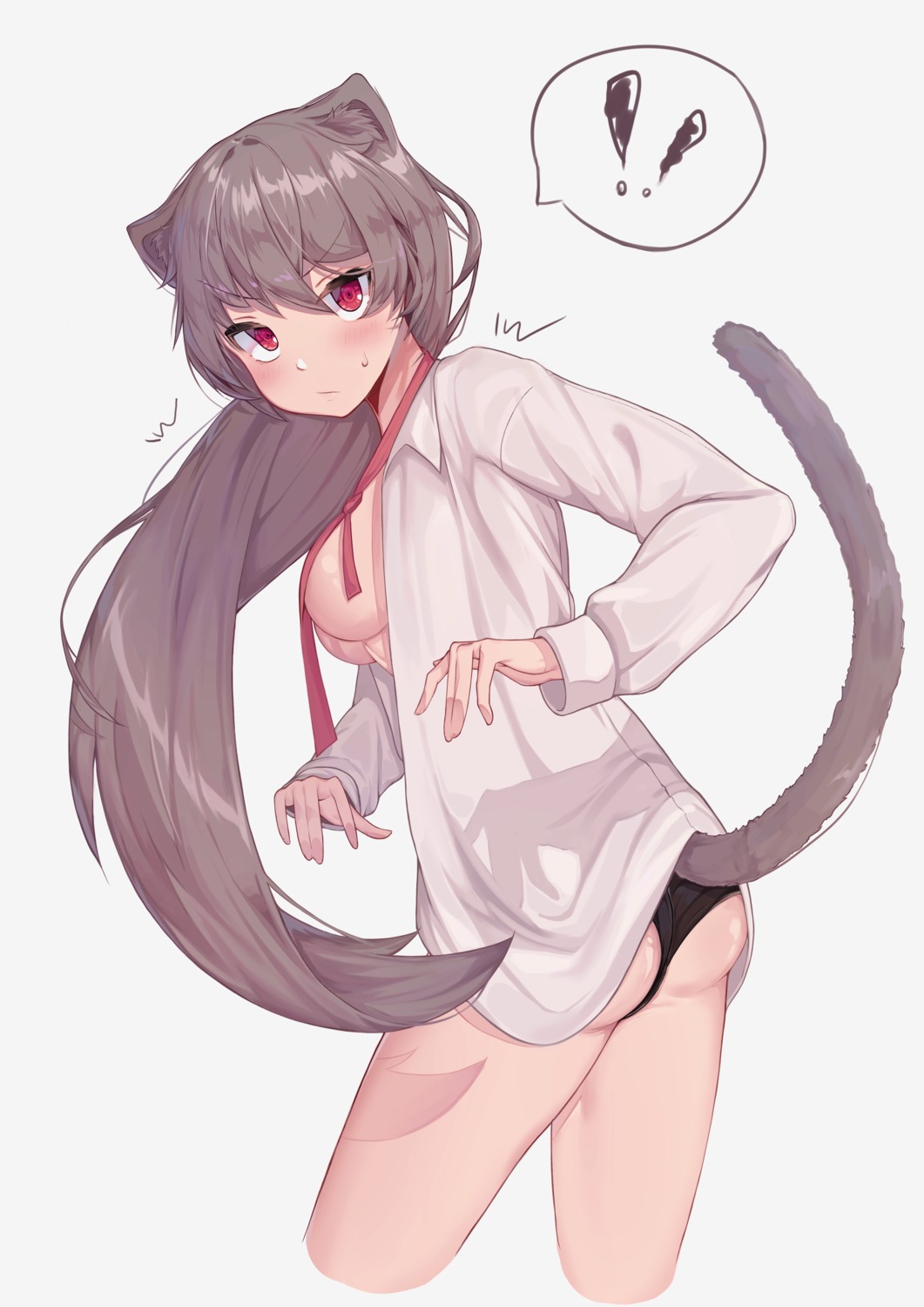 animal_ears ass breasts dress_shirt nekomimi no_bra open_shirt pantsu tail thong tonki