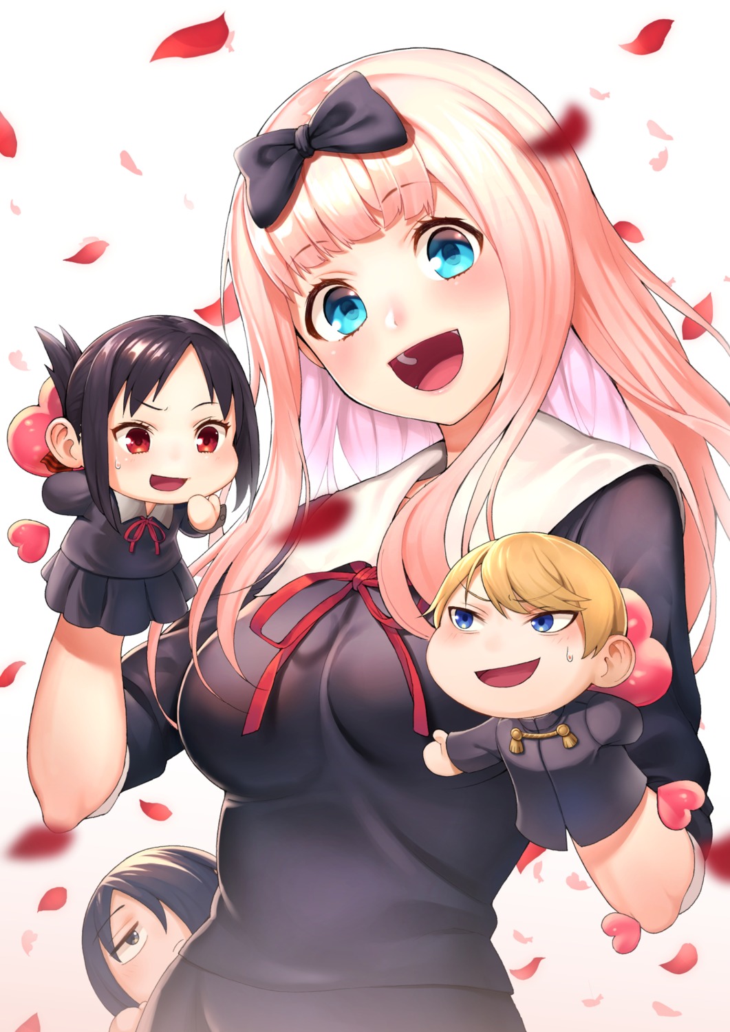 chibi fujiwara_chika ishigami_yuu kabu_(niniko2ko) kaguya-sama_wa_kokurasetai_~tensai-tachi_no_renai_zunousen~ seifuku shinomiya_kaguya shirogane_miyuki