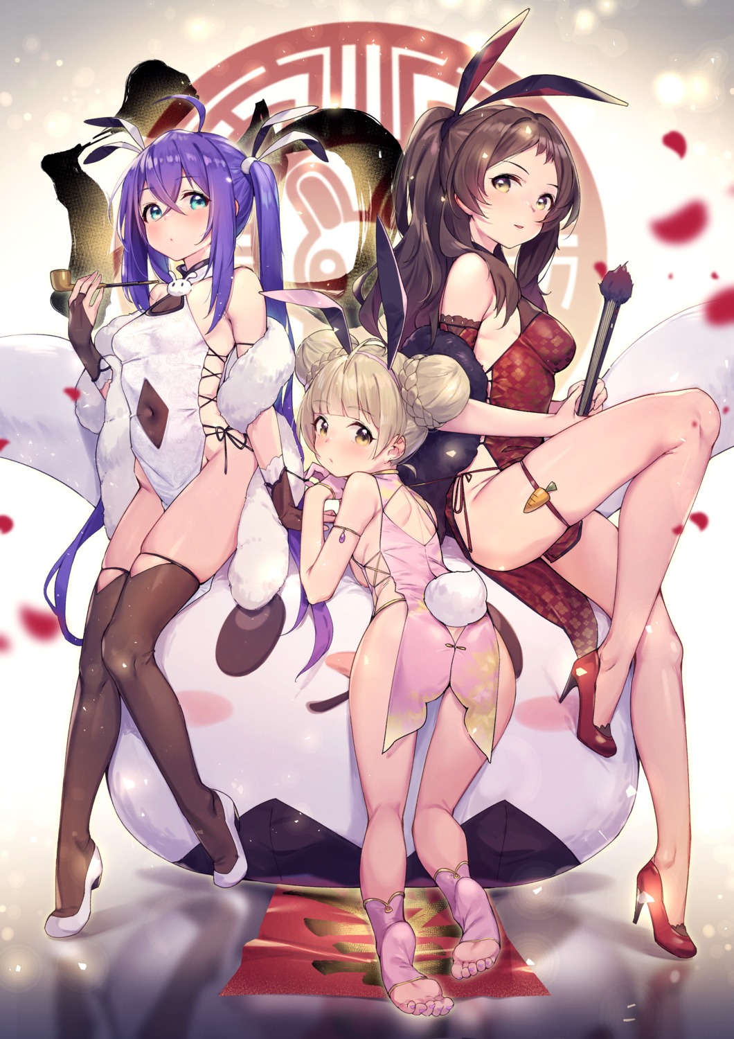 animal_ears ass bunny_ears chinadress garter hakozaki_serika heels kitazawa_shiho loli mochizuki_anna no_bra pantyhose shennai_misha tail the_idolm@ster the_idolm@ster_million_live! thighhighs