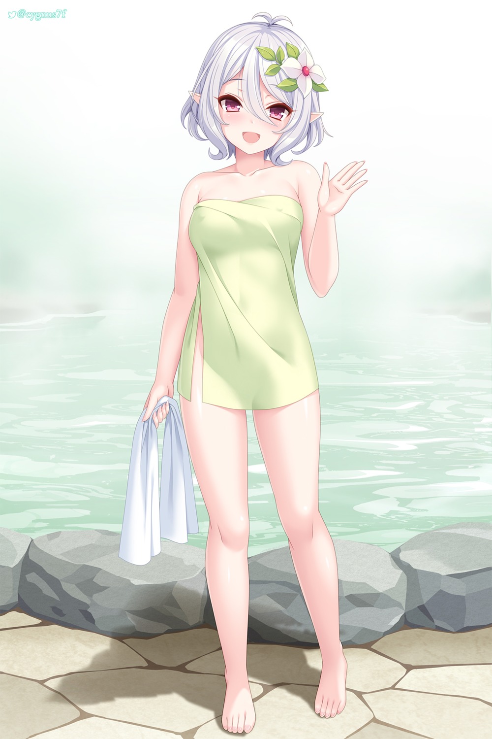 cygnus erect_nipples kokkoro onsen pointy_ears princess_connect princess_connect!_re:dive towel