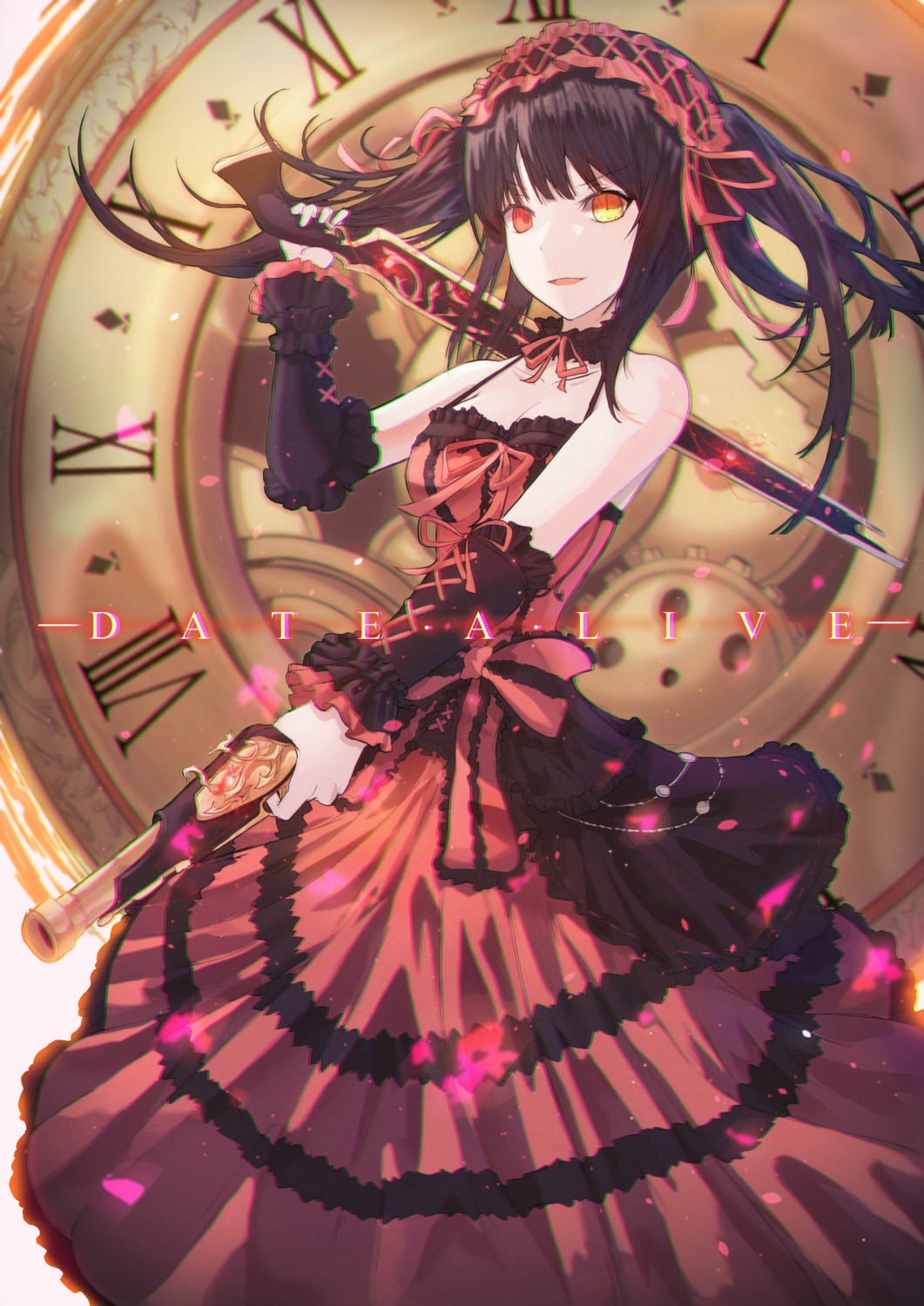 cleavage date_a_live dress gothic_lolita gun heterochromia lolita_fashion neon_(hhs9444) tokisaki_kurumi