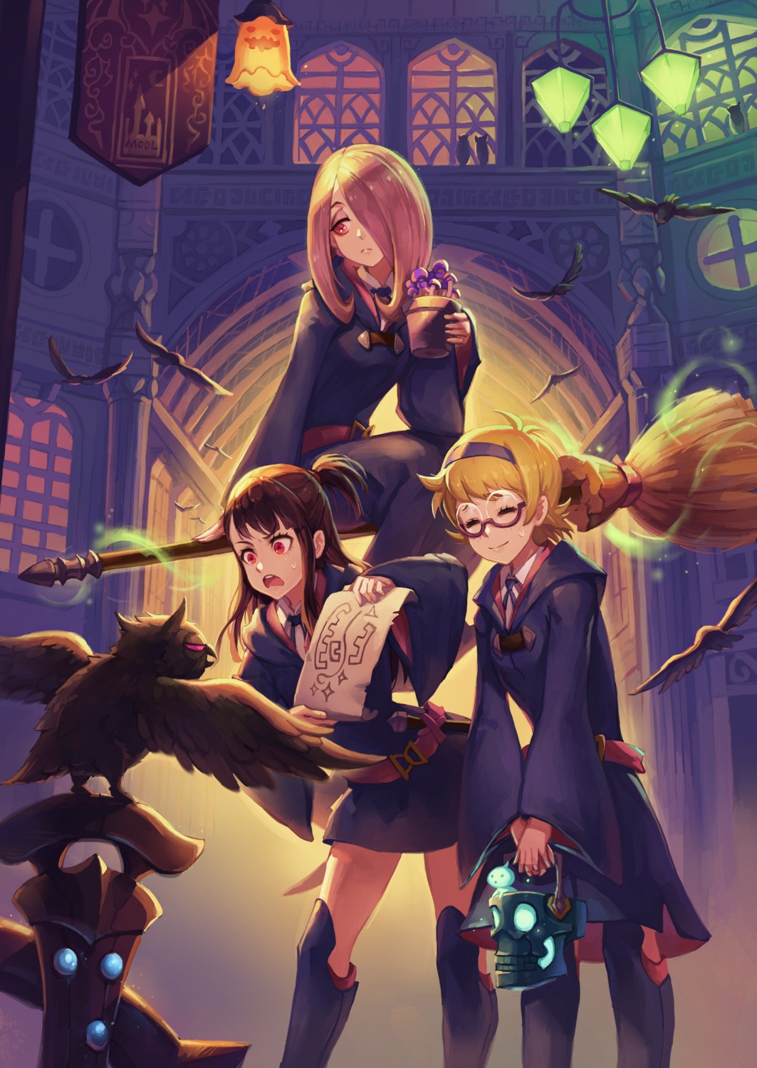 atsuko_kagari little_witch_academia lotte_yanson megane mool_yueguang seifuku sucy_manbavaran