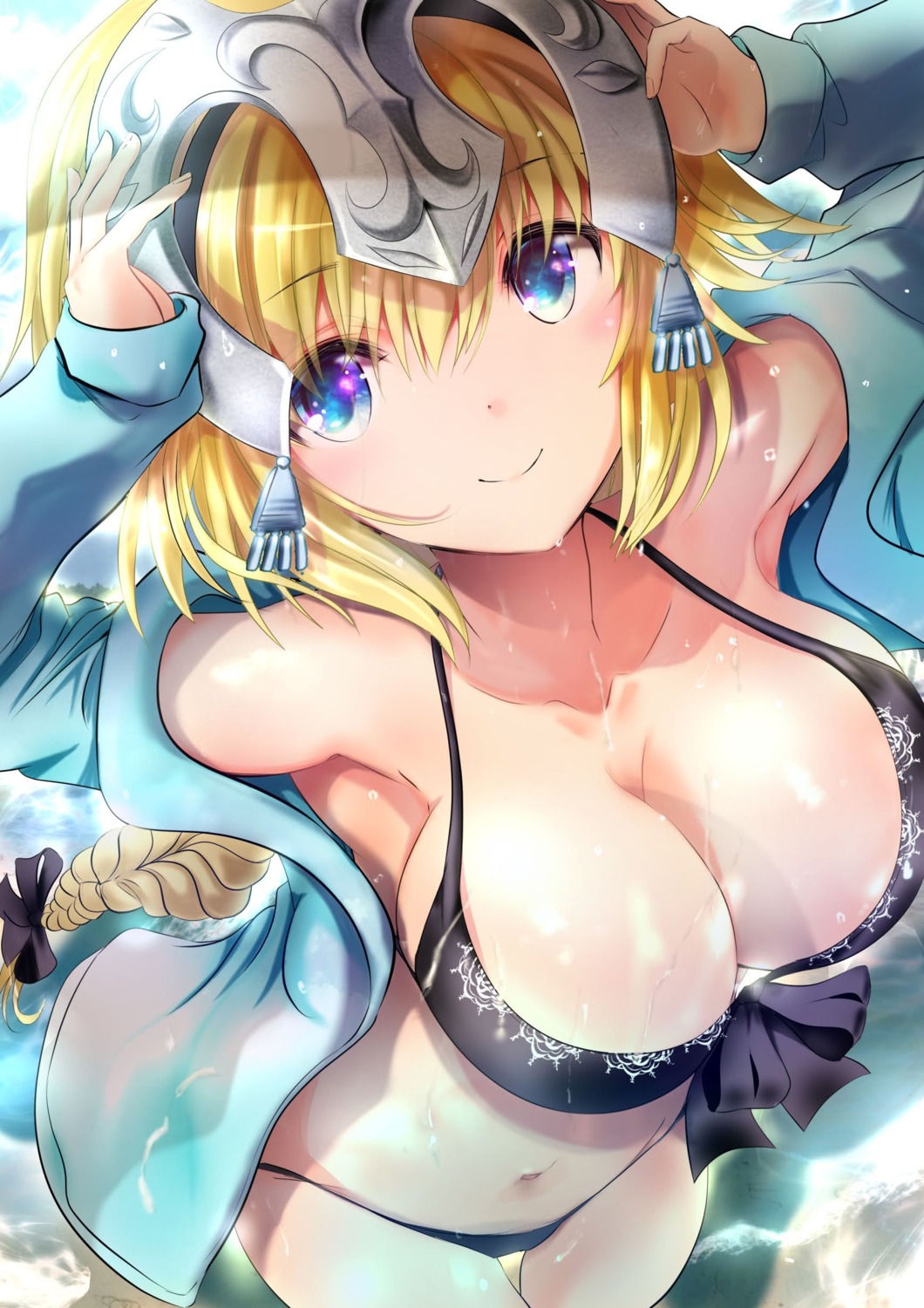 armor bikini cleavage fate/grand_order jeanne_d'arc jeanne_d'arc_(fate) ogata_tei open_shirt swimsuits