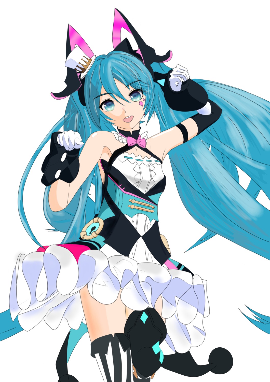 animal_ears dress hatsune_miku magical_mirai nekomimi tagme tattoo thighhighs vocaloid