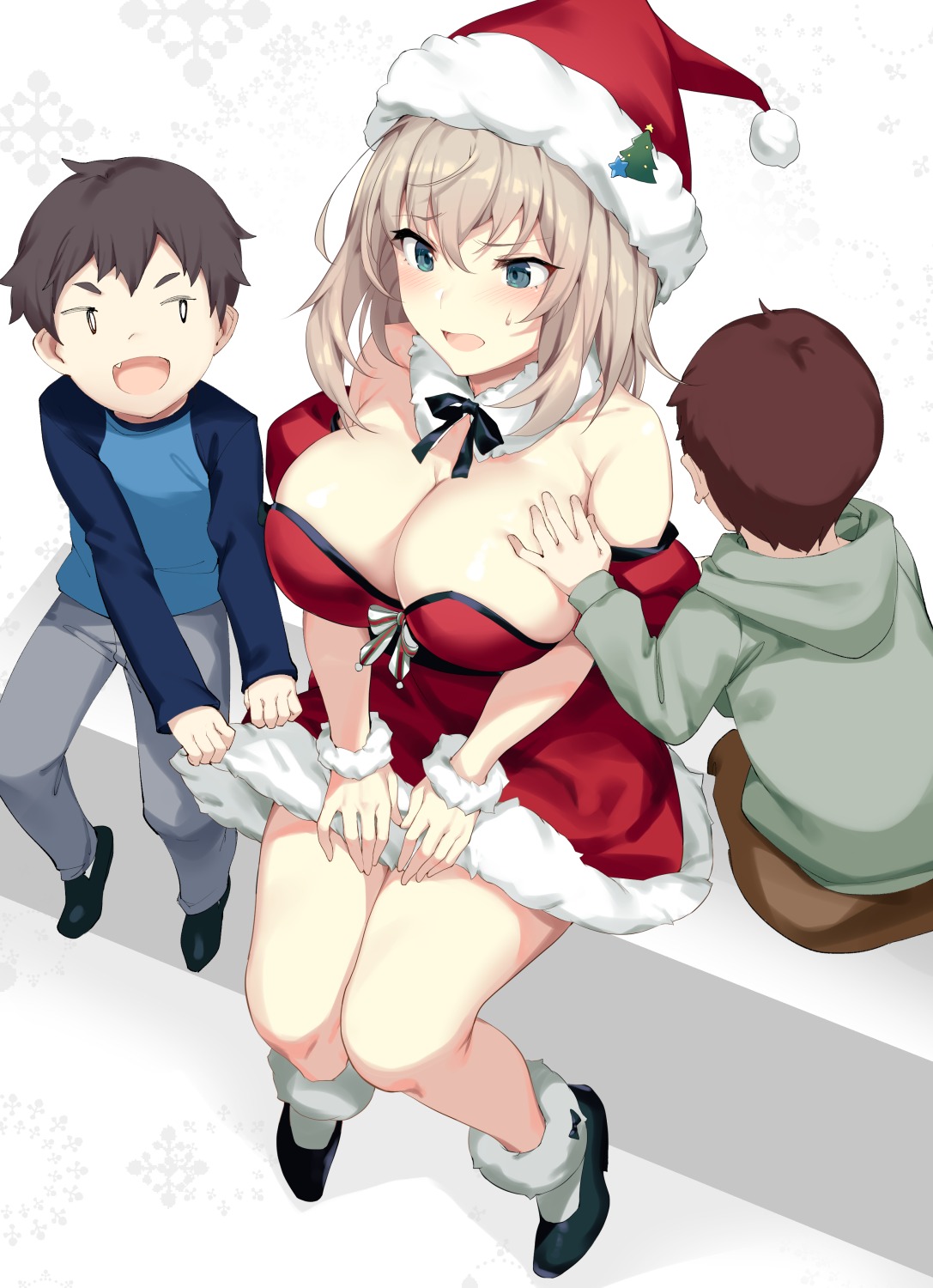 breast_hold christmas cleavage dress girls_und_panzer heels ikomochi itsumi_erika no_bra skirt_lift