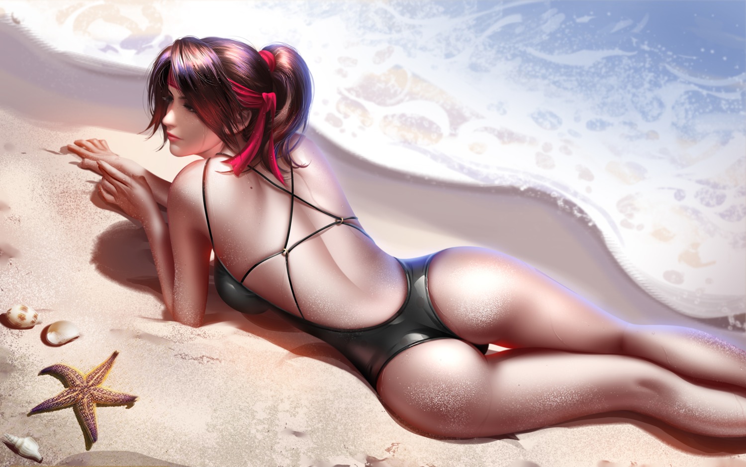 ass final_fantasy final_fantasy_vii jessie_rasberry liang_xing swimsuits wet