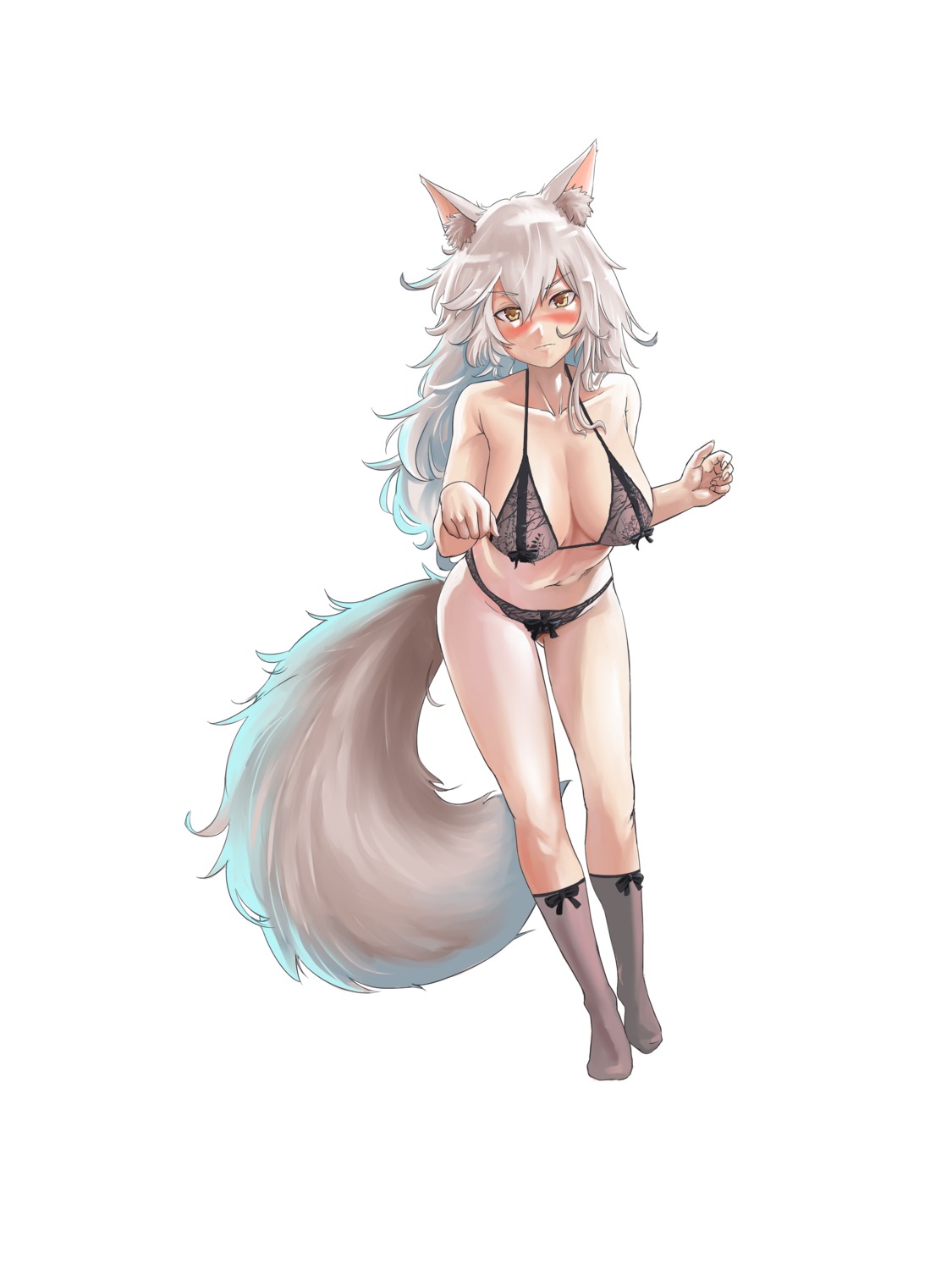 animal_ears bra kitsune lingerie pantsu see_through semi_bot tail