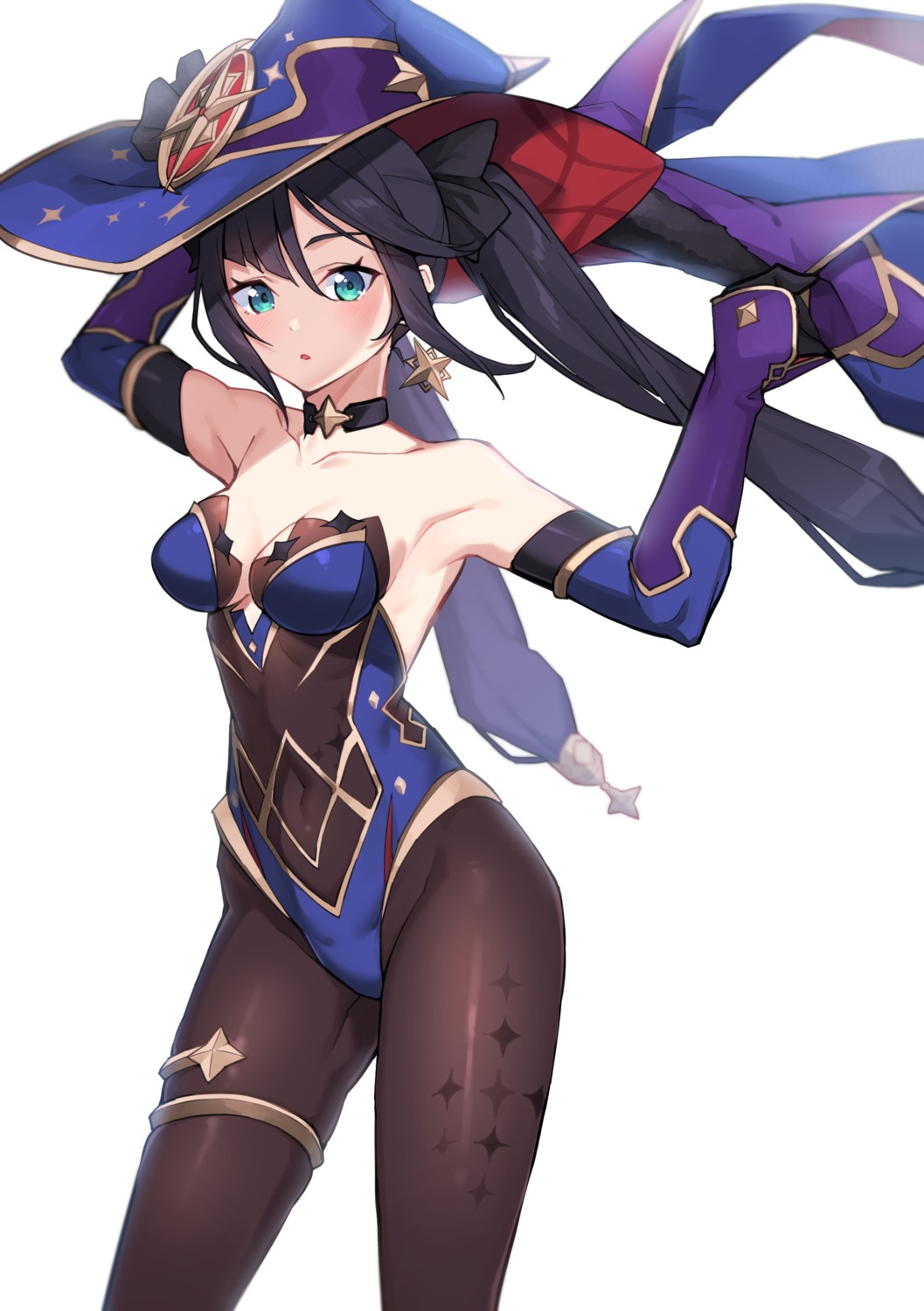 cleavage garter genshin_impact ginopi leotard mona_megistus no_bra pantyhose witch