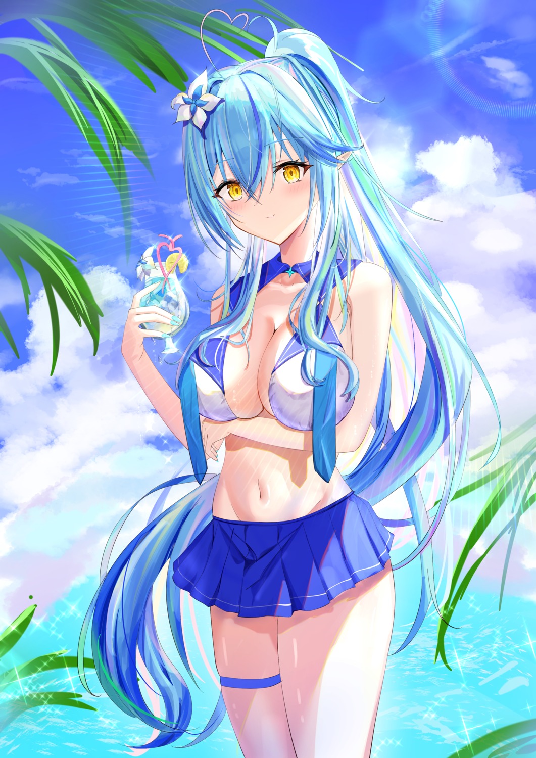 bikini elf garter hololive pointy_ears swimsuits tonasegaill yukihana_lamy