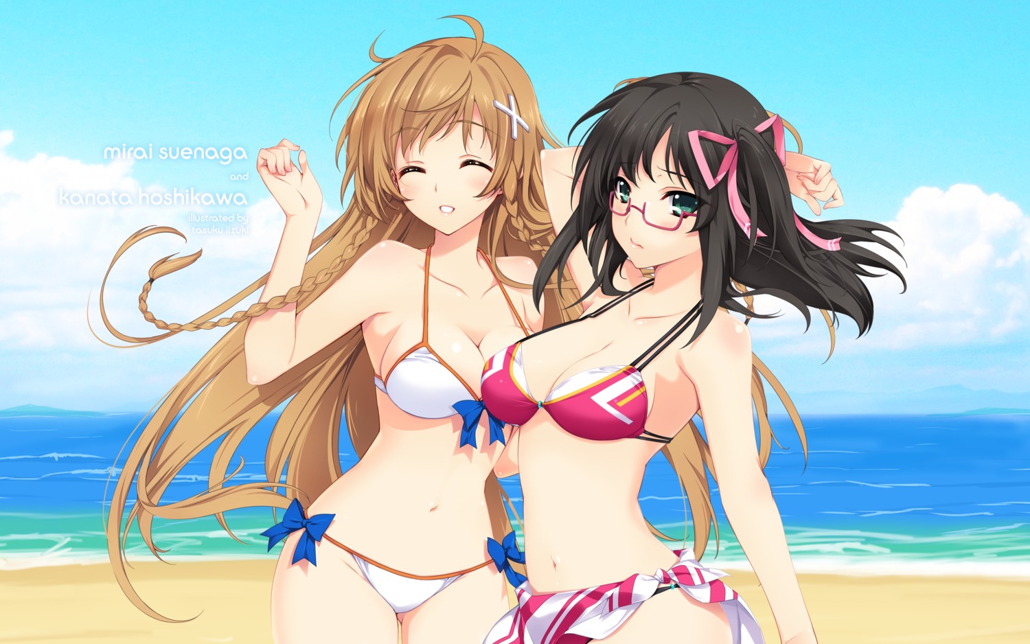 bikini culture_japan hoshikawa_kanata iizuki_tasuku megane suenaga_mirai swimsuits wallpaper