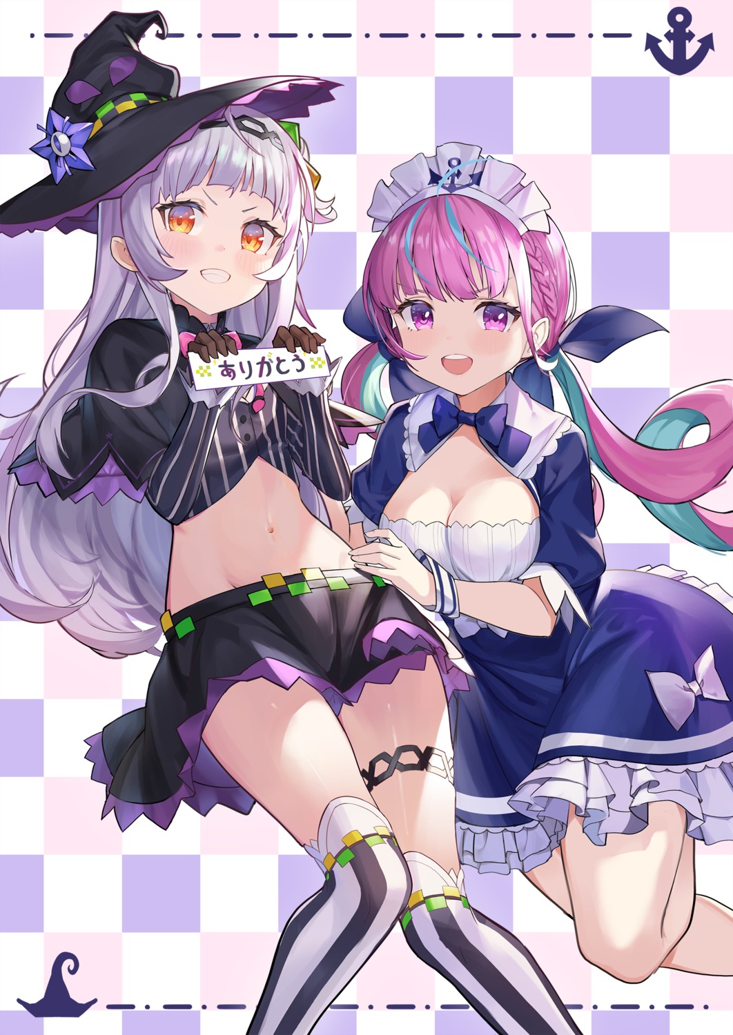 garter hololive maid minato_aqua murasaki_shion ohihil thighhighs witch