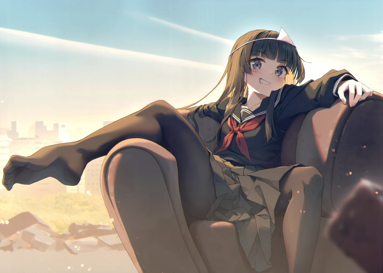 777-arts feet nablack nijisanji pantyhose seifuku skirt_lift tsukino_mito