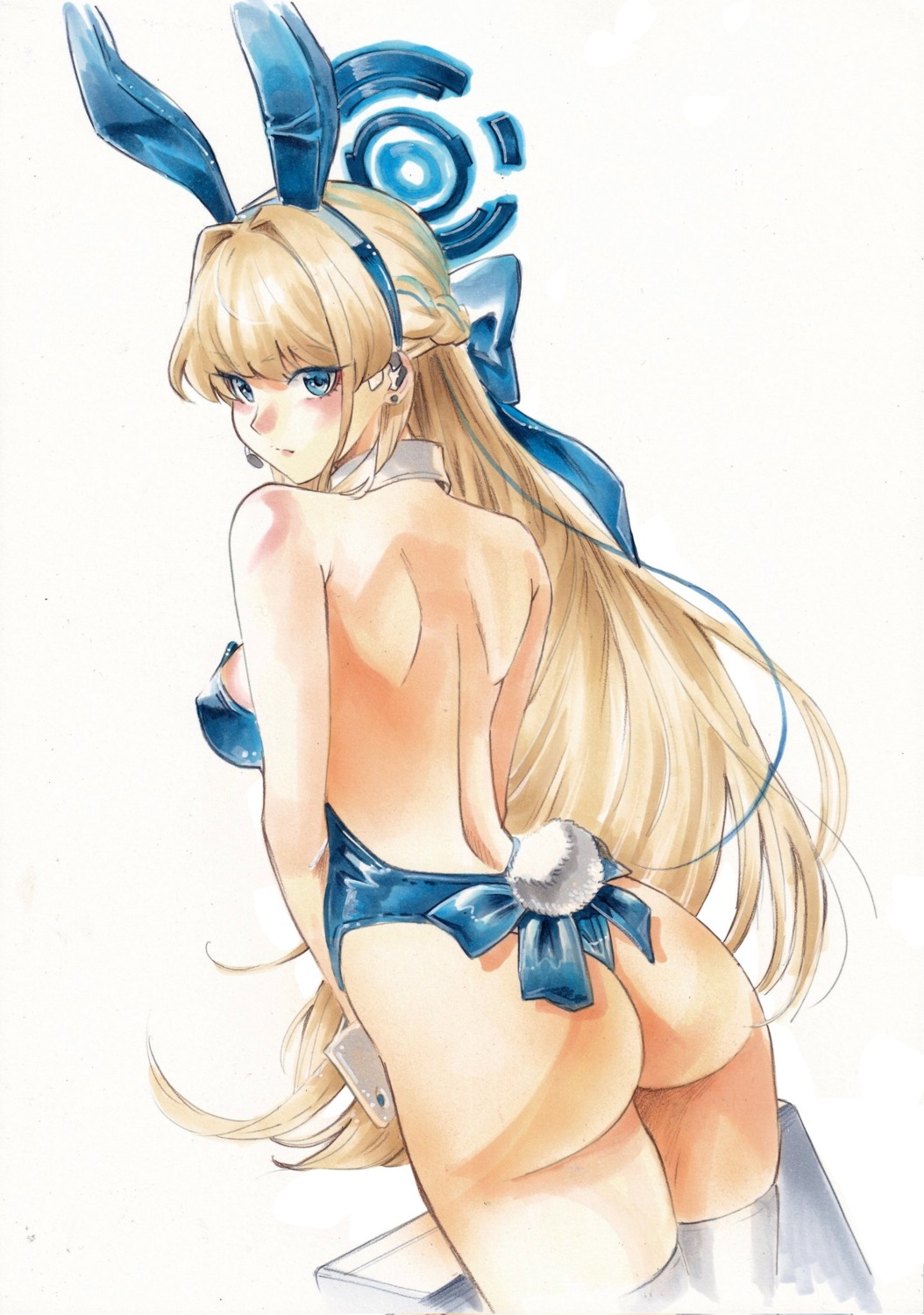 animal_ears ass asuma_toki blue_archive bunny_ears bunny_girl halo no_bra rodrigo_yoshimiya tail thighhighs