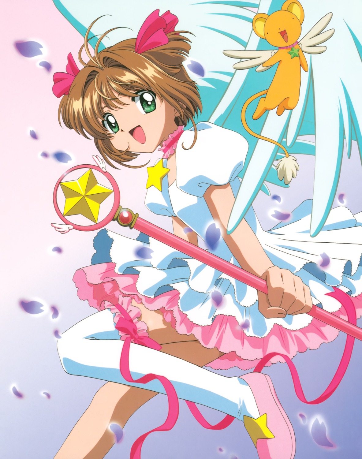 card_captor_sakura dress fujita_mariko garter kerberos kinomoto_sakura madhouse thighhighs weapon