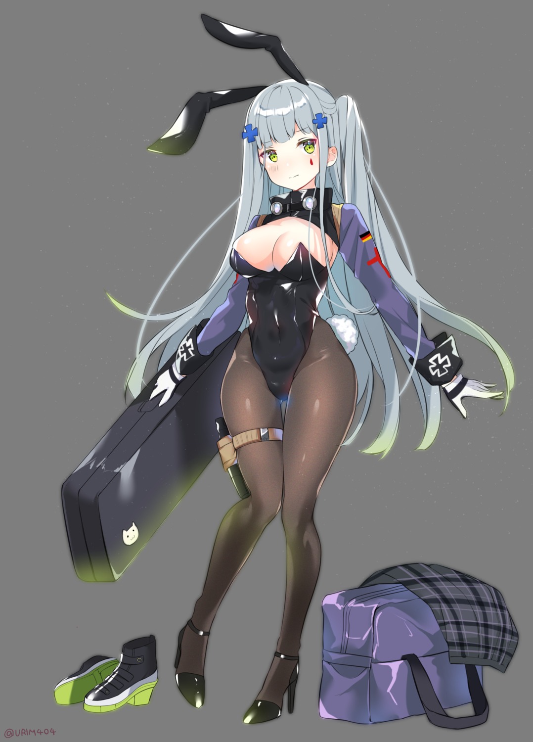 animal_ears bunny_ears bunny_girl garter girls_frontline heels hk416_(girls_frontline) no_bra pantyhose tail transparent_png urim_(paintur)