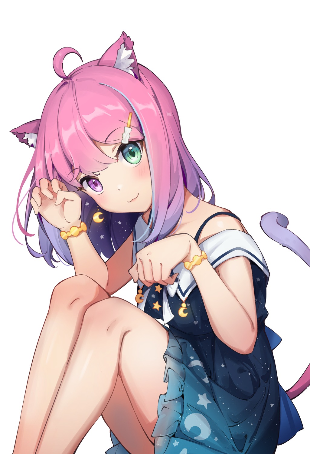 animal_ears dress heterochromia himemori_luna hololive nekomimi shyi skirt_lift tail