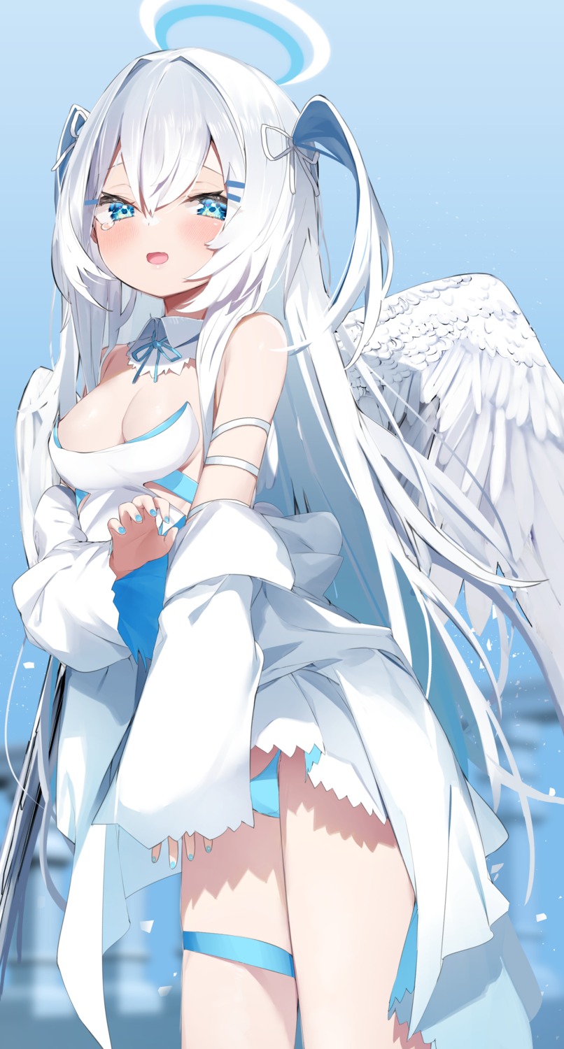 angel dress kamioka_chiroru no_bra pantsu skirt_lift wings