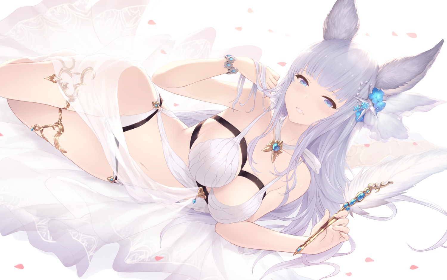 animal_ears cait cleavage garter granblue_fantasy korwa lingerie pantsu see_through