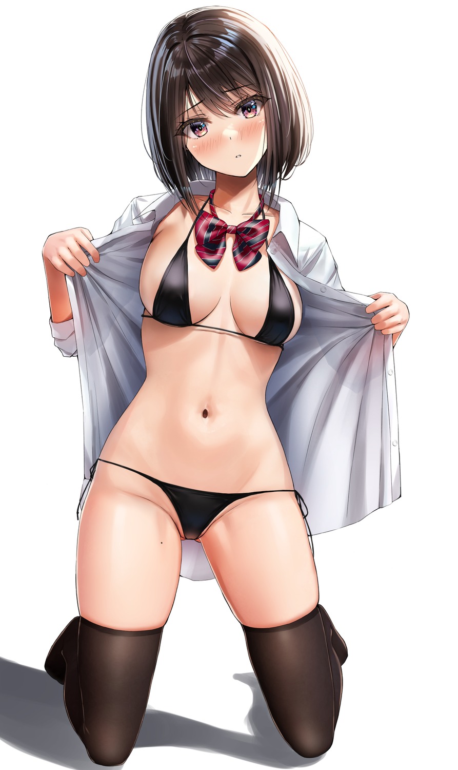 bikini dress_shirt open_shirt swimsuits thighhighs thong undressing yukemuriganmo