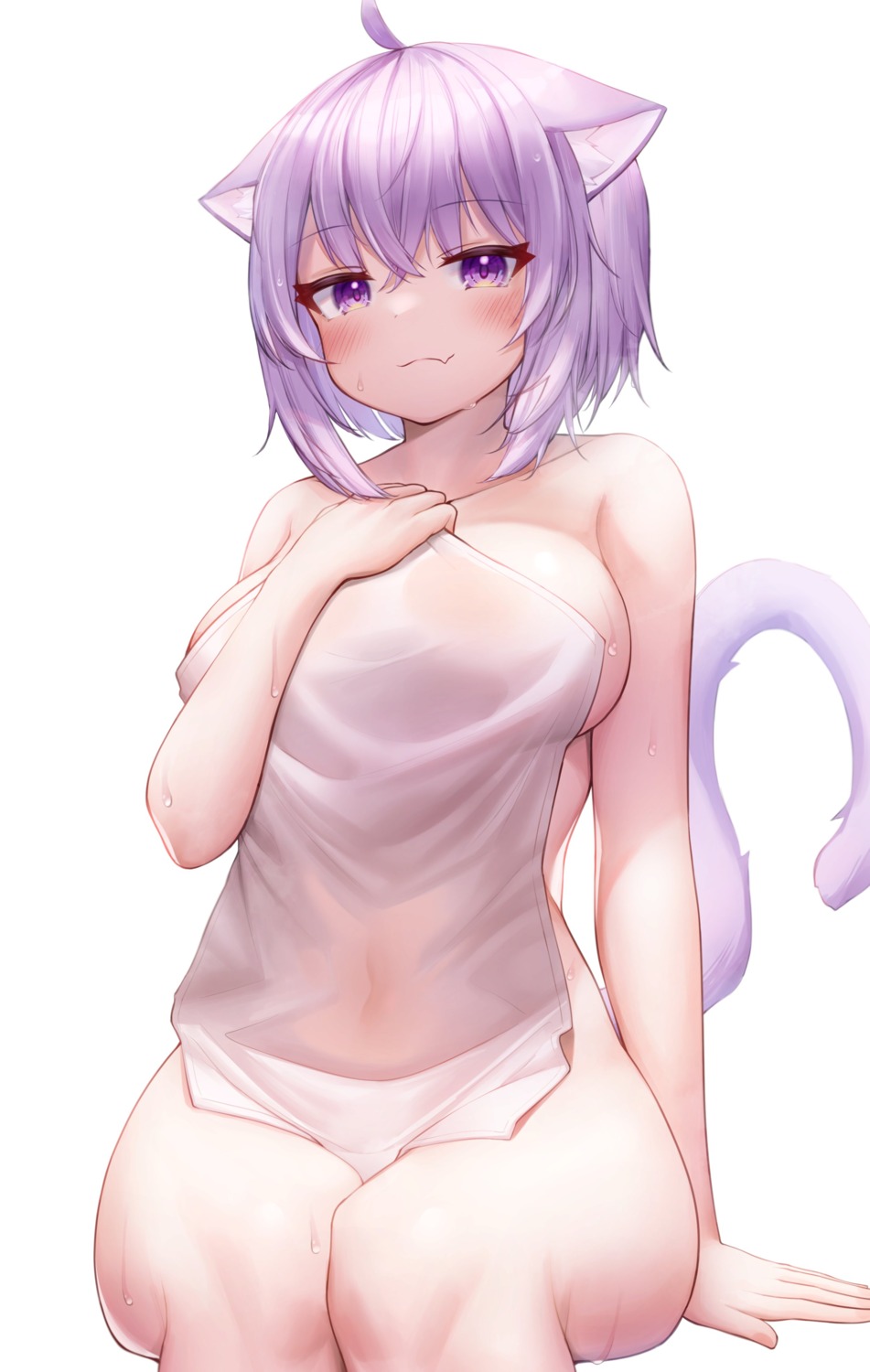 animal_ears deaver hololive hololive_gamers naked nekomata_okayu nekomimi tail towel