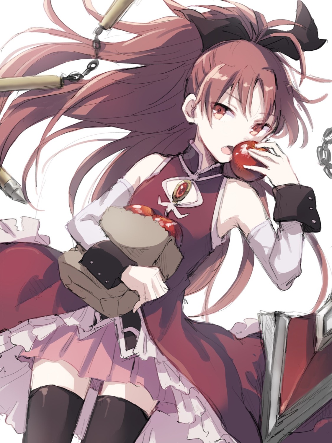 asuna dress puella_magi_madoka_magica sakura_kyouko thighhighs weapon