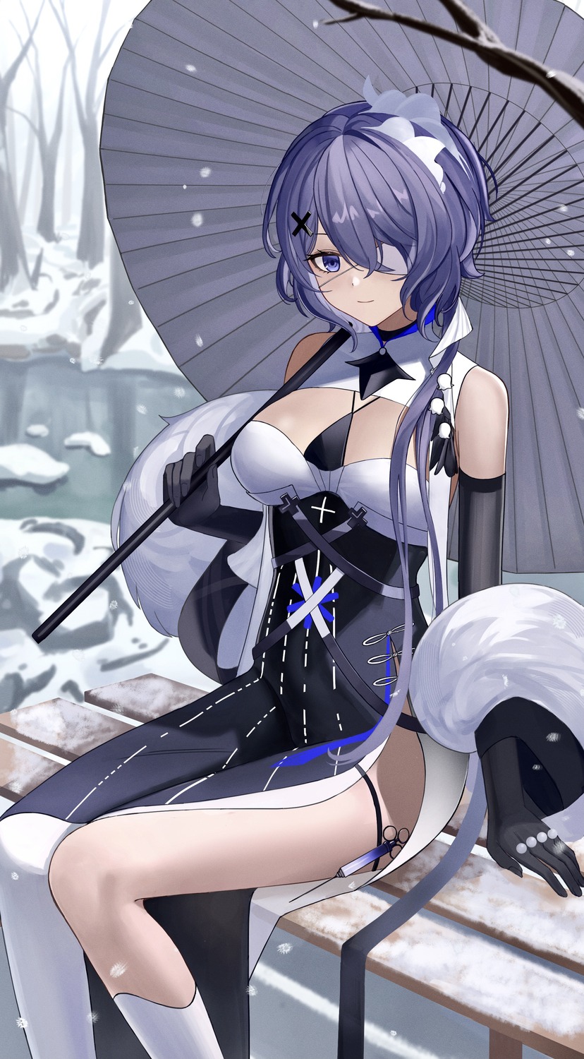 arknights eyepatch garter no_bra teruru0321 umbrella whisperain_(arknights)