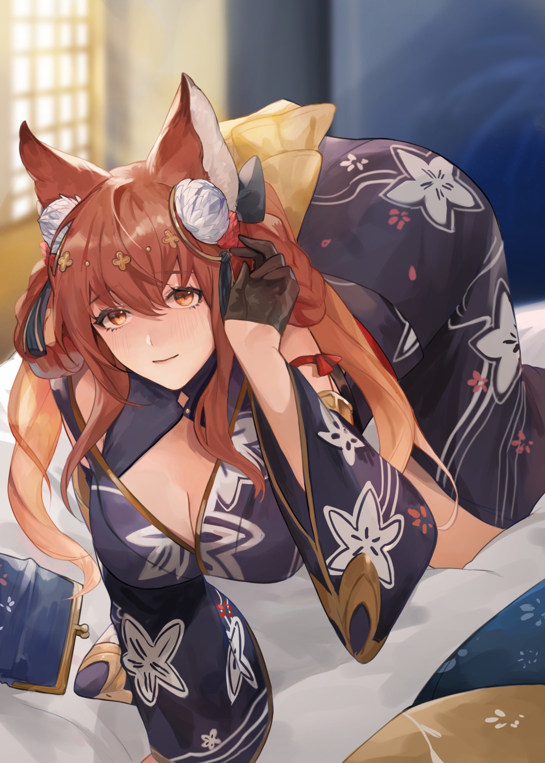 animal_ears cleavage japanese_clothes muunai