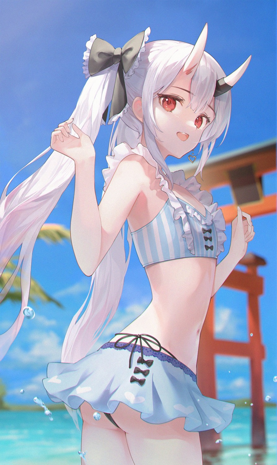 ass bikini hololive horns nakashima_(pluscolor) nakiri_ayame swimsuits thong