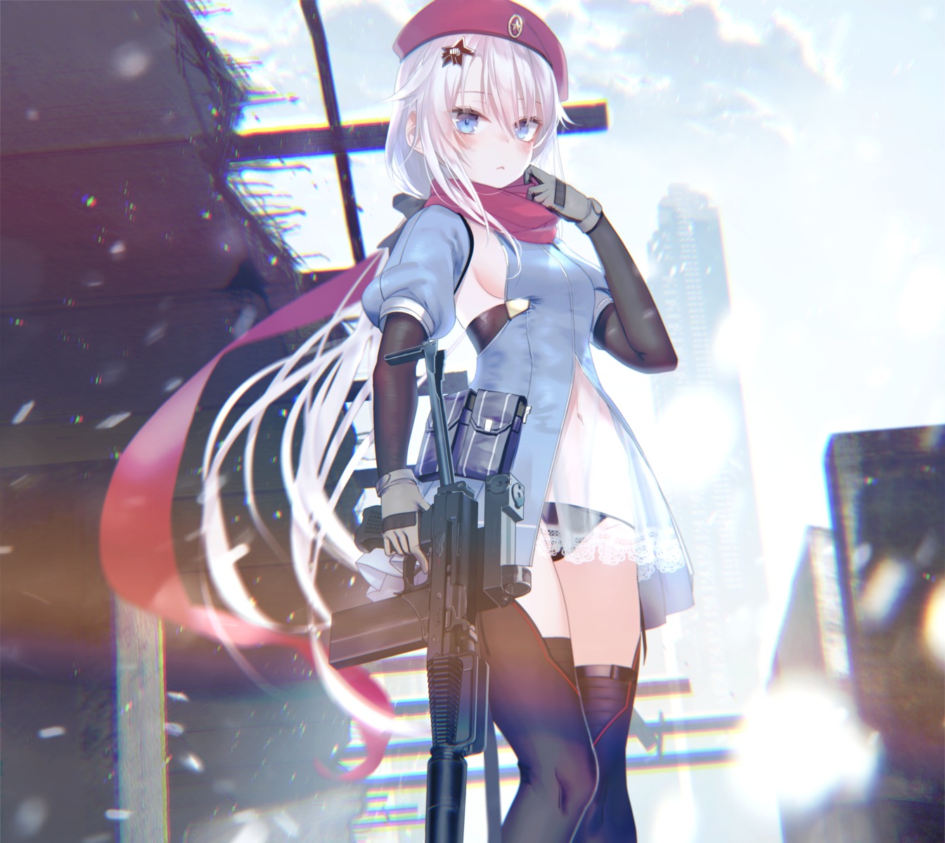 9a-91_(girls_frontline) girls_frontline gun pantsu pottsness see_through thighhighs