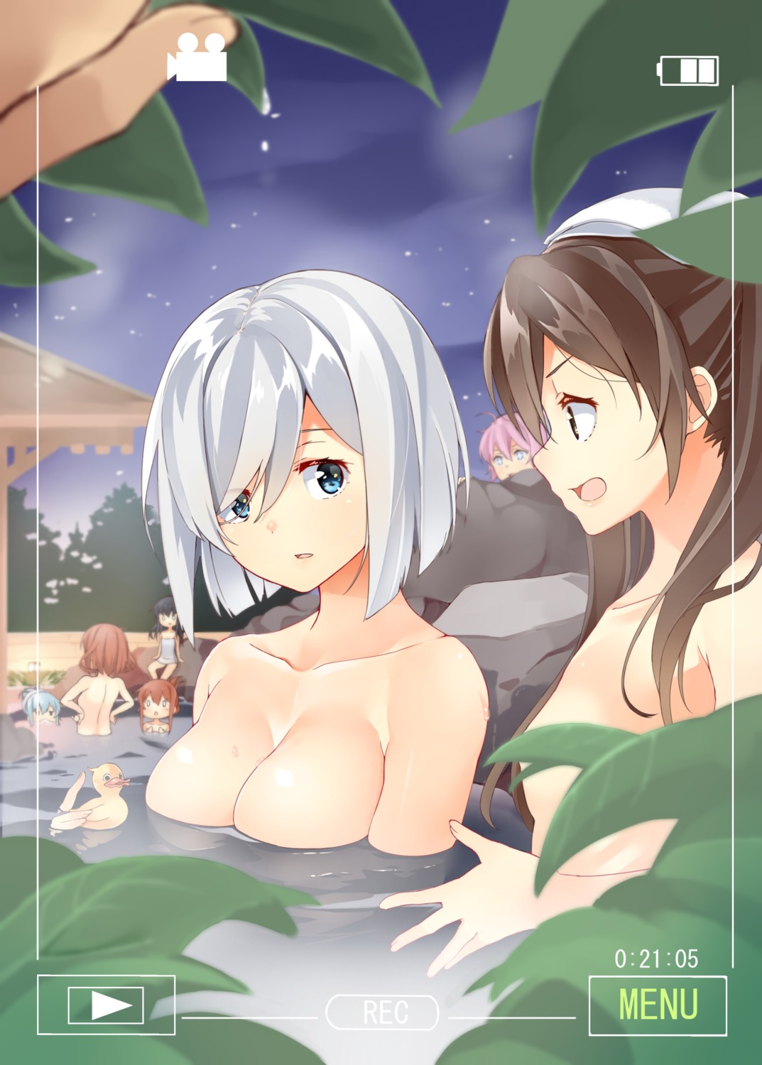 akatsuki_(kancolle) bathing byte_(allbyte) cleavage hamakaze_(kancolle) hibiki_(kancolle) ikazuchi_(kancolle) inazuma_(kancolle) kantai_collection loli onsen shiranui_(kancolle) towel wet