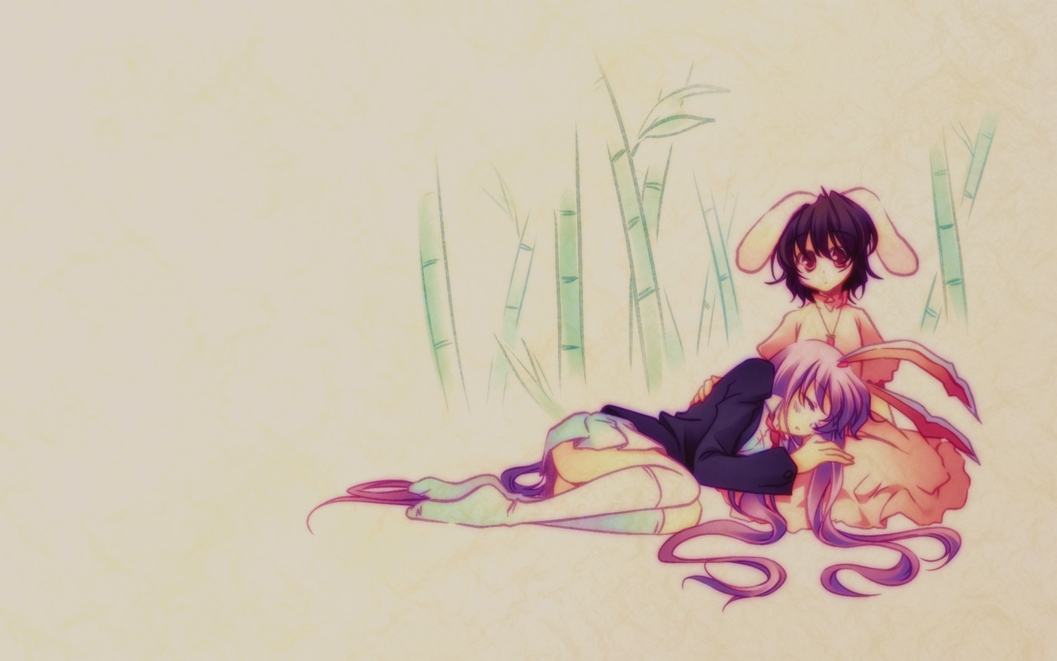 animal_ears ass bunny_ears dress frac inaba_tewi motomiya_mitsuki nopan reisen_udongein_inaba seifuku touhou wallpaper