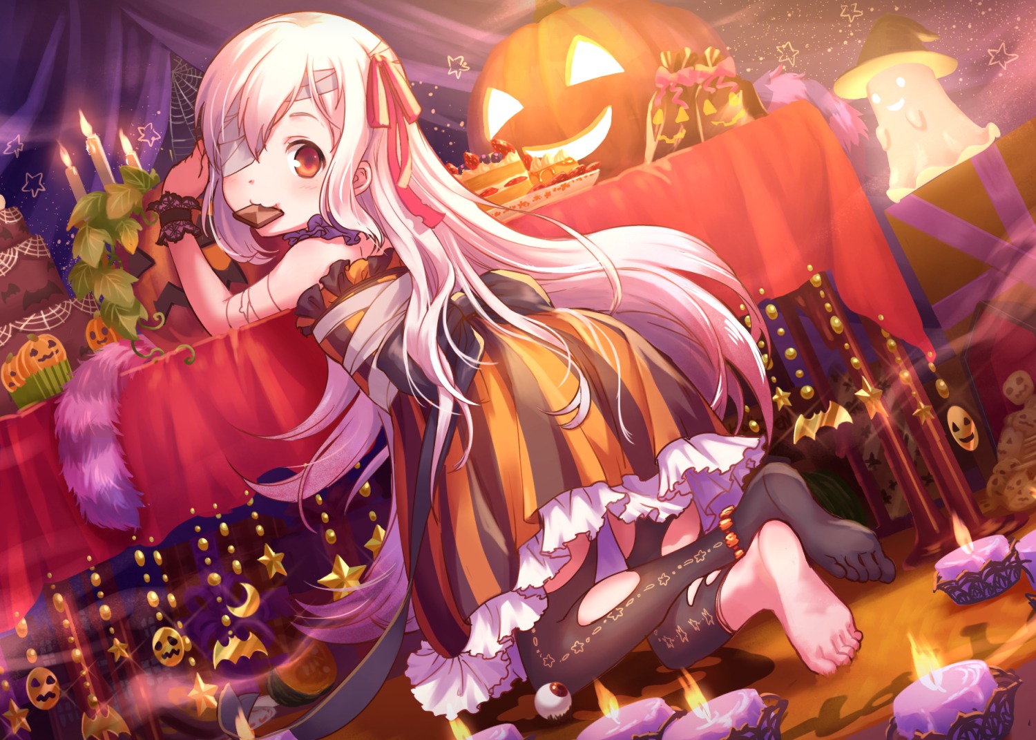 bandages dress feet halloween maruyama-jp thighhighs torn_clothes