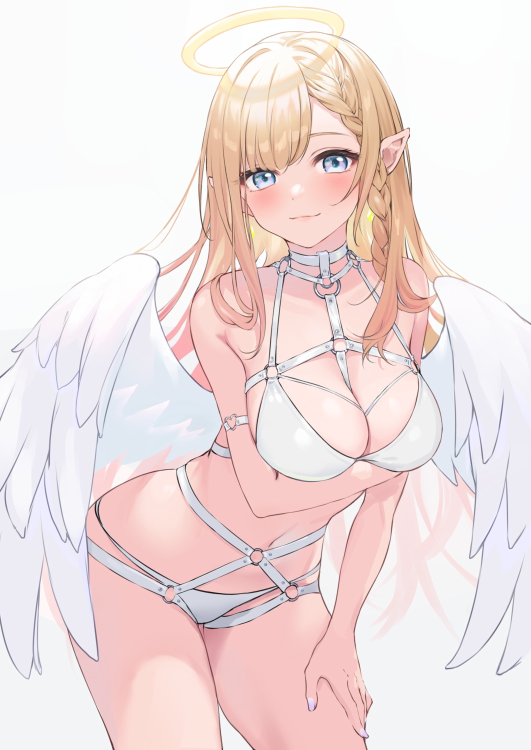 angel bikini breast_hold kurokin pointy_ears swimsuits wings