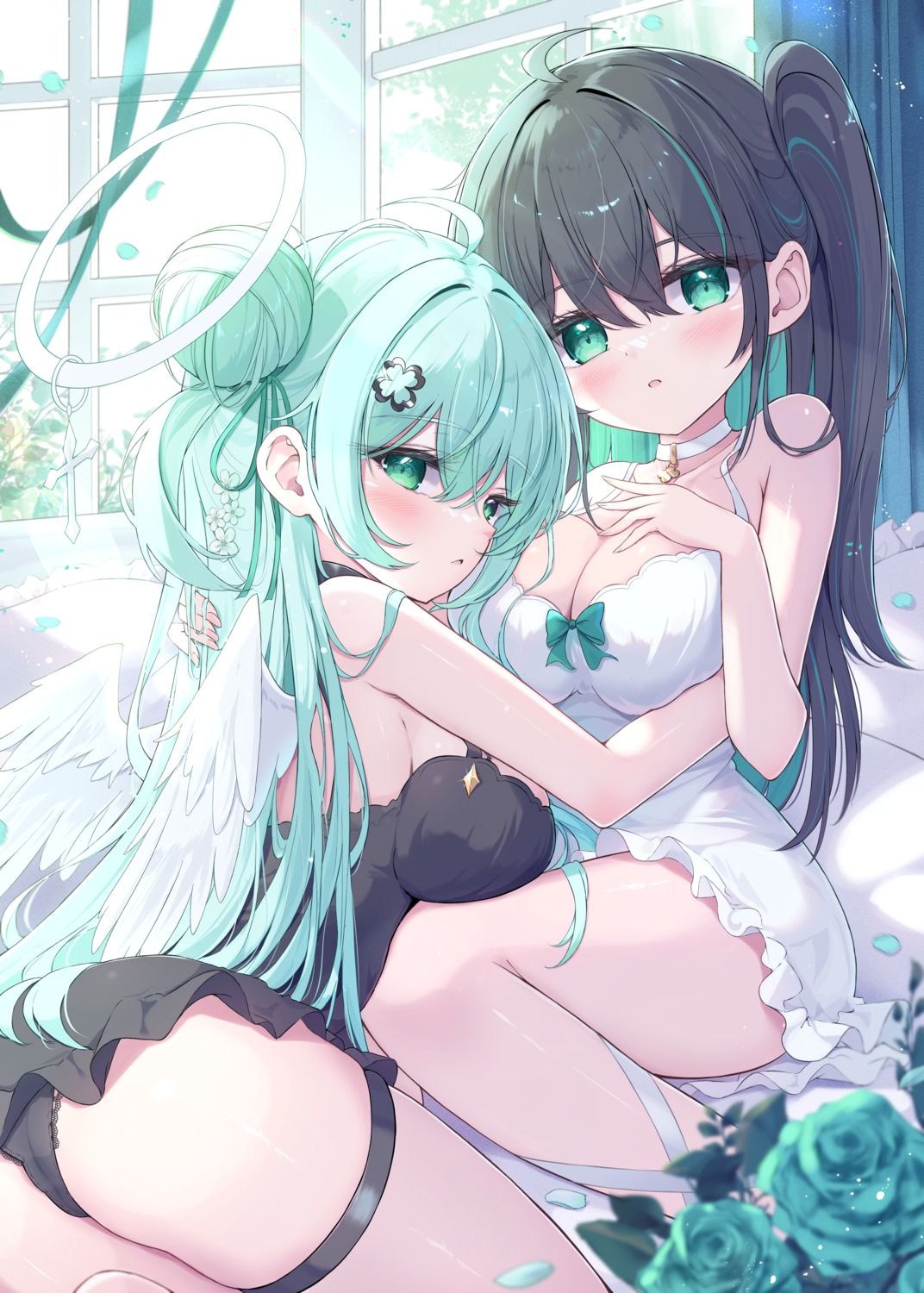 angel ass cameltoe garter lingerie mikaze_maruto pantsu skirt_lift thong wings yuri