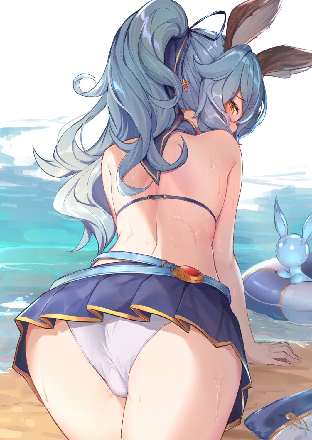 animal_ears ass bikini bunny_ears ferry_(granblue_fantasy) granblue_fantasy isaya_(pixiv4541633) skirt_lift swimsuits wet